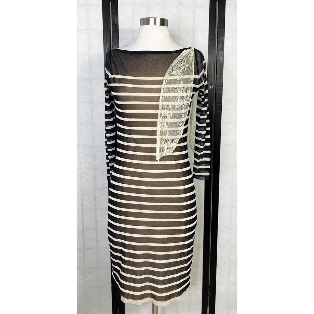 Vintage Jean Paul Gaultier Soleil Black Striped Sheer Dress. Size: L